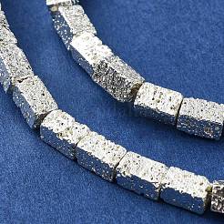 電気メッキされた天然溶岩岩ビーズ連売り  直方体の  銀メッキ  5~5.5x3x3mm  穴：1mm  約76個/連  16.14''（41センチメートル）&nbsp;G-I360-K02-04