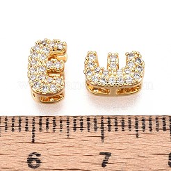 真鍮マイクロペーブクリアキュービックジルコニアビーズ  文字L  ニッケルフリー  文字e  9x5.5x5mm  穴：3.5mm&nbsp;KK-T071-17G-E