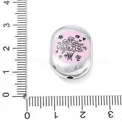 印刷された不透明なアクリルビーズ  バラの花束が描かれた長方形  22x16x9mm  穴：2.5mm&nbsp;AC-CBA7C46-01E