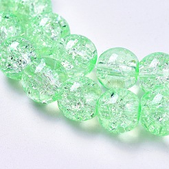 クラックガラスビーズ連売り  高い光沢  ラウンド  淡緑色  8x7~7.5mm  穴：1.5mm  約114個/連  31.4インチ&nbsp;X-CCG-Q001-8mm-A28
