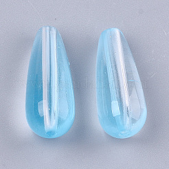 透明なスプレー塗装ガラスビーズ  ティアドロップ  ライトスカイブルー  19x8mm  穴：1.4mm&nbsp;GLAA-S183-23C