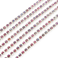 5ヤードの合金ガラスラインストーンカップチェーン  プラチナ  オールドローズ  3x2.5x2.5mm&nbsp;AJEW-TA0002-49B