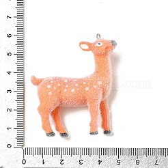 フロッキー樹脂ペンダント  ニホンジカ  プラチナ鉄ループ付き  ライトサーモン  53.5x47x16.5mm  穴：1.8mm&nbsp;FIND-I044-25A