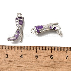 真鍮製エナメルペンダント  ラインストーン付き  プラチナ  ブーツチャーム  ミックスカラー  20x10.5x3mm  穴：1.5mm&nbsp;FIND-C065-13P