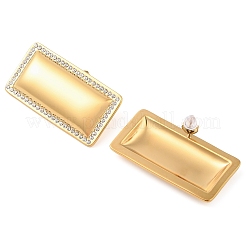 304ステンレススチールスタッドピアス  ラインストーン付き  女性のためのジュエリー  18KGP本金メッキ  長方形  23.5x46.5mm&nbsp;EJEW-Z063-07G-02