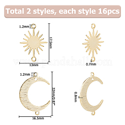 32 個 2 スタイル真鍮リンクコネクター  長持ちメッキ  サン＆ムーン  24KGP本金メッキ  13~16.5x17.5~22x0.7~0.8mm  穴：1.2mm  16個/スタイル&nbsp;KK-HS0014-99