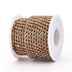 鉄ラインストーンカップチェーン  スプールで  ゴールドカラー  淡い茶色  3.5x3.5x3mm  約30.00フィート（9.14m）/ロール&nbsp;CH-T006-03A-03