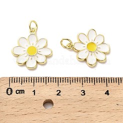 真鍮製エナメルペンダント  丸カン付き  花のチャーム  長持ちメッキ  カドミウムフリー＆鉛フリー  ラックめっき  18KGP本金メッキ  ホワイト  18.5x17x2mm  穴：3mm&nbsp;KK-M324-10G