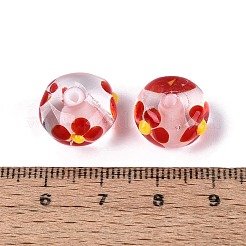 手作りランプワークビーズ  花とロンデル  ピンク  13~15.5x9~10mm  穴：1.2~2mm&nbsp;LAMP-Q039-04F