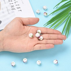 花柄プリントの磁器ビーズ  花柄のセラミック製丸ビーズ  パープル  直径約12mm  穴：2.5mm&nbsp;CFF042Y