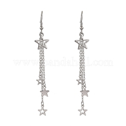 304ステンレススチールタッセルダングルイヤリング（女性用）  ステンレス鋼色  スター  91x12.5mm&nbsp;EJEW-JE06399-01