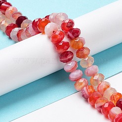 天然バンド /縞aビーズ連売り  染め＆加熱  ファセットロンデル  レッド  8~8.5x5~5.5mm  穴：1mm  約72個/連  15.24~15.35''（38.7~39センチメートル）&nbsp;G-E605-A02-02E