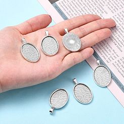 合金カボションセッティングペンダント  オーバル  アンティークシルバー  トレイ：18x25mm  35.2x20mm  穴：3.9mm&nbsp;X-PALLOY-E436-88AS