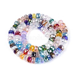 電気メッキ透明ガラスビーズ連売り  ロンデル  多面カット  ミックスカラー  5.5~6.5x3.5~4.5mm  穴：1~1.4mm  約91~100個/連  14.17~17.32インチ（36~44cm）&nbsp;EGLA-N022-05B-C01