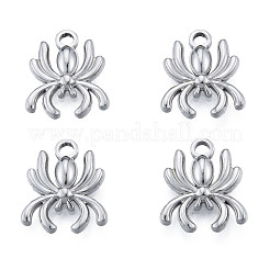変色しない201ステンレススチールチャーム  クモ  ステンレス鋼色  15x13x2mm  穴：2mm&nbsp;STAS-N098-221P