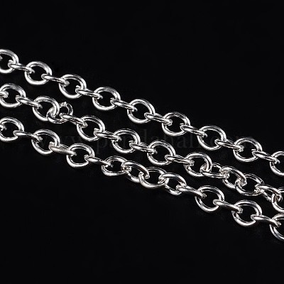 アイアン製アズキチェーン  溶接されていない  スプールで  オーバル  銀色のメッキ  4x3x0.7mm  約328.08フィート（100m）/ロール&nbsp;CHT002Y-S-1