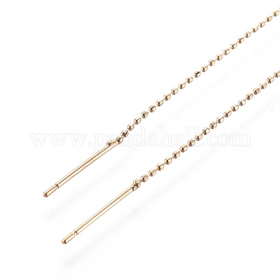 真鍮製スタッドピアスパーツ  カン付き  ビーズチェーン  アメリカンピアス  ゴールドカラー  104x1mm  穴：1.8mm  ピン：0.8mm&nbsp;KK-I645-03G-1