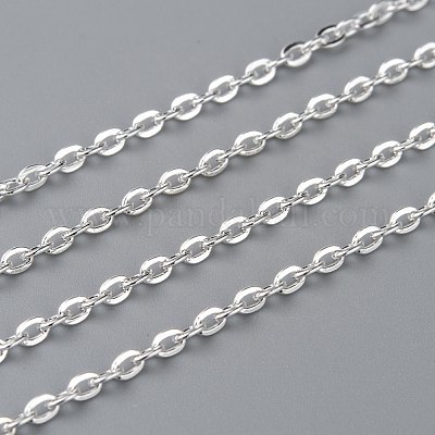 アイアン製アズキチェーン  溶接されていない  スプールで  フラットオーバル  ジュエリーには人気のある  重要な装飾  銀色のメッキ  3x2x0.6mm  約32.8フィート（10m）/ロール&nbsp;X-CH-S041-S-LF-1