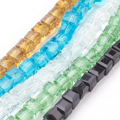 ガラスビーズ連売り  多面カット  キューブ  ミックスカラー  4~5x4~5x4~5mm  穴：1mm  98~100個/連  40~43cm&nbsp;GLAA-R041-4x4mm-M-1
