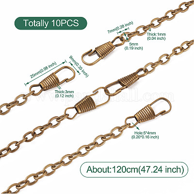 バッグストラップチェーン  アイアン製アズキチェーン  留め金付き  バッグアクセサリー  アンティークブロンズ  120cm  リンク：7x5x1mm  留め金：25x9x3mm  穴：5x4mm&nbsp;LS-IFIN-TAC0002-10AB-1