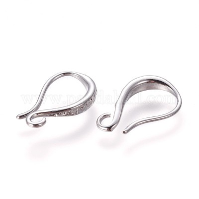 真鍮のピアスフック  水平ループ付き  プラチナ  15x9.5x2.5mm  穴：1.6mm  20ゲージ  ピン：0.8mm&nbsp;KK-L177-34P-1