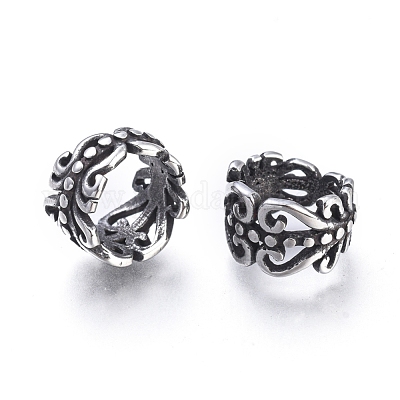 304ステンレススチールビーズ  リング  アンティークシルバー  11x7mm  穴：8mm&nbsp;STAS-F243-13AS-1