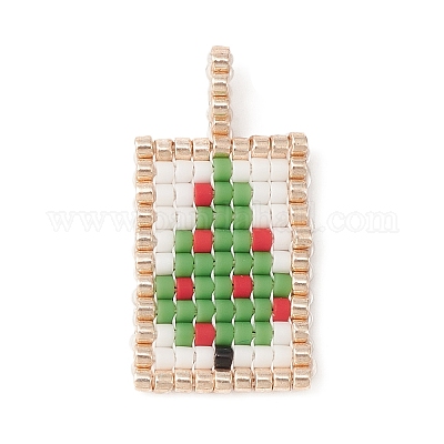 手作りシードビーズ  織機模様  長方形のペンダント  クリスマスツリー  23x13x2mm  穴：3x1.5mm&nbsp;PALLOY-MZ00151-01-1