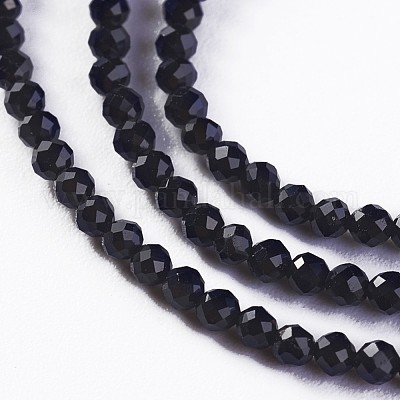ガラスビーズ連売り  多面カット  ラウンド  ブラック  2x2mm  穴：0.4mm  約183~187個/連  13.38