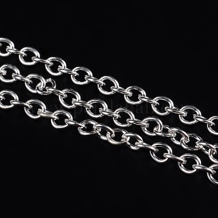 アイアン製アズキチェーン  溶接されていない  スプールで  オーバル  銀色のメッキ  4x3x0.7mm  約328.08フィート（100m）/ロール&nbsp;CHT002Y-S-1