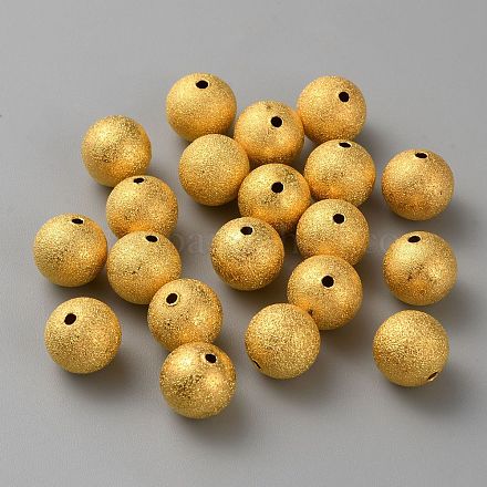 真鍮の丸いビーズ  テクスチャ  ゴールドカラー  12mm  穴：1.8mm&nbsp;KK-CJC0001-33E-1
