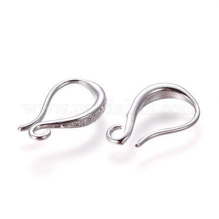 真鍮のピアスフック  水平ループ付き  プラチナ  15x9.5x2.5mm  穴：1.6mm  20ゲージ  ピン：0.8mm&nbsp;KK-L177-34P-1