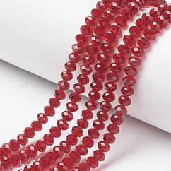 ガラスビーズ連売り  多面カットそろばん  ロンデル  ファイヤーブリック  2.9~3.3x2mm  穴：0.8mm  約135~140個/連  32~34cm