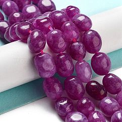 天然石マレーシアジェイドビーズ連売り  オーバル  染め  フクシア  11~13x9~10x8.5~10mm  穴：1mm  約16個/連  7.28~7.48インチ（18.5~19cm）