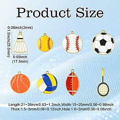 40個 8スタイル スポーツボール 合金エナメルペンダント  ゴールドカラー  混合図形  21~38x15~25x1.5~3mm  穴：1.6~2mm  5個/スタイル&nbsp;ENAM-CJ0006-82