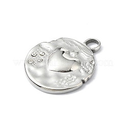 304ステンレススチールラインストーンペンダント  ハート  ステンレス鋼色  19.5x16x2.5mm  穴：3mm&nbsp;STAS-L022-446P