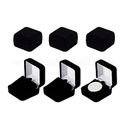 ベルベットのブローチ付きプラスチックカバーの梱包箱  正方形  ブラック  4.25x4.25x2.75cm&nbsp;VBOX-WH0012-08C