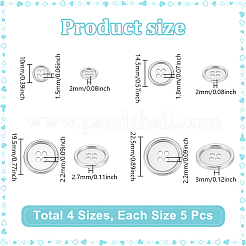 20個 4スタイル 4穴亜鉛合金ボタン  フラットラウンド  プラチナ  10~22.5x2~3mm  穴：1.5~2.2mm  5個/スタイル&nbsp;BUTT-NB0002-12P