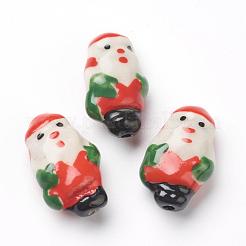 手作り磁器クリスマスサンタクロースビーズ連売り  レッド  23x13x9.5mm  穴：2mm  約15個/連  13.78インチ（35cm）&nbsp;PORC-G006-18
