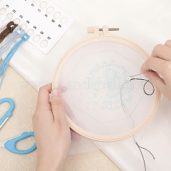 DIYタンポポ模様刺繍製作キット  刺繍針と糸を含む  八角形の木製イーゼル  プラスチック刺繍フープ  透明な刺繍生地  シークイン  ミックスカラー&nbsp;DIY-WH0349-154