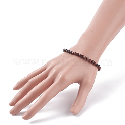 ナチュラルマホガニー黒曜石ラウンドビーズストレッチブレスレット  女性のためのアクセサリー用原石のアクセサリー  ビーズ：5mm  内径：2-1/8インチ（5.4cm）&nbsp;BJEW-JB07905-03