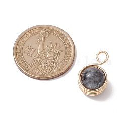 混合天然石ペンダント  銅線を巻いたチャーム  ゴールドカラー  18x12x10.5mm  穴：3mm&nbsp;PALLOY-JF02670-01
