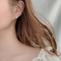 変色防止 925スターリングシルバー モアッサナイトラインストーンイヤリング  正方形  プラチナ  5x5mm&nbsp;AJEW-U007-05P
