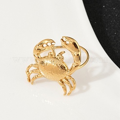 女性用304ステンレススチールオープンカフリング  カニ  18KGP本金メッキ  21x20mm  内径：18mm&nbsp;RJEW-U061-01G
