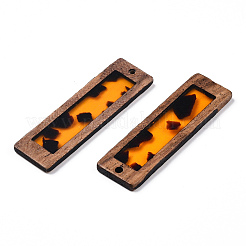 透明樹脂＆ウッドペンダント  長方形チャーム  ダークオレンジ  48.5x15x3mm  穴：1.8~2mm&nbsp;WOOD-TADZ0001-03-01