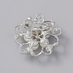 絶妙な abs プラスチック パール フラワー ラペル ピン  洋服スカーフ用のラインストーン付き合金バッジ  プラチナ  37x15.5mm  ピン：0.7mm&nbsp;JEWB-WH0020-17P
