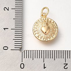 真鍮チャーム  カドミウムフリー＆ニッケルフリー＆鉛フリー  ハートチャーム付きラウンド  丸カン付き  18KGP本金メッキ  15x12x4.5mm  穴：3mm&nbsp;KK-U038-14G
