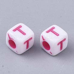 白い不透明なアクリルビーズ  水平穴  混合色の文字と立方体  文字.t  5x5x5mm  穴：2mm  約5000個/500g&nbsp;MACR-R869-01T