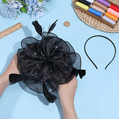 女性用オーガンジー帽子ヘアクリップとヘアバンド  ブラック  145~240x120~300x5~10mm&nbsp;OHAR-WH0034-37