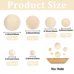 木製の丸いボール110個  DIY装飾木工ボール  未完成の木製の球  穴なし/ドリルなし  染色されていない  バリーウッド  10~30mm&nbsp;WOOD-PA0001-85