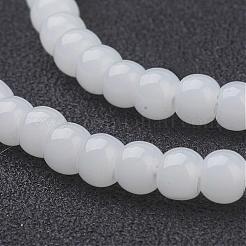 ジェイド風ガラスビーズ連売り  ラウンド  ホワイト  4mm  穴：1mm  11インチ&nbsp;GMR4mmC26